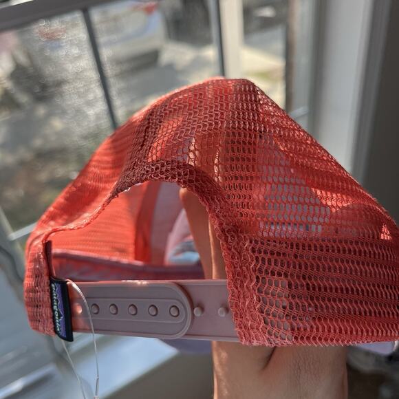 Patagonia P-6 Mesh Trucker Hat Adjustable Snapback Orange Pink Cap Patch Logo - Picture 4 of 11